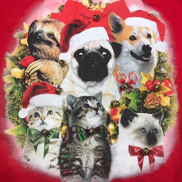 Fifth Sun Tops - Fifth Sun Women's Christmas Cat/Dog With Jingly Bells Size Med Red Fleece New
